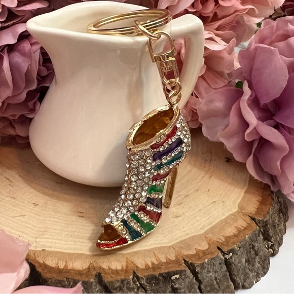 Multicolor 3D High Heel Crystal Shoe Keychain Charm - Picture 7 of 16